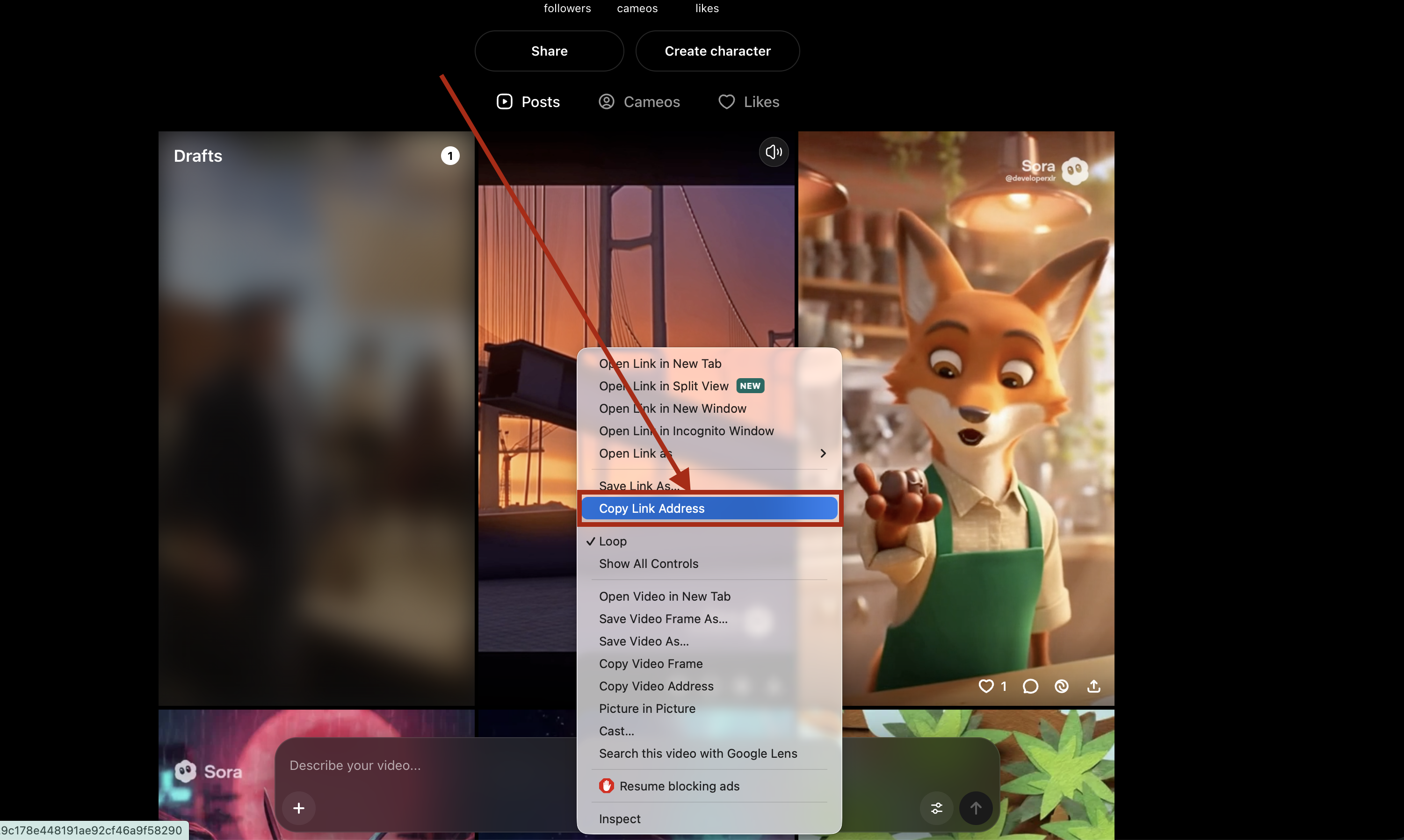 Step 3: Right-click and select Copy Link Address from context menu