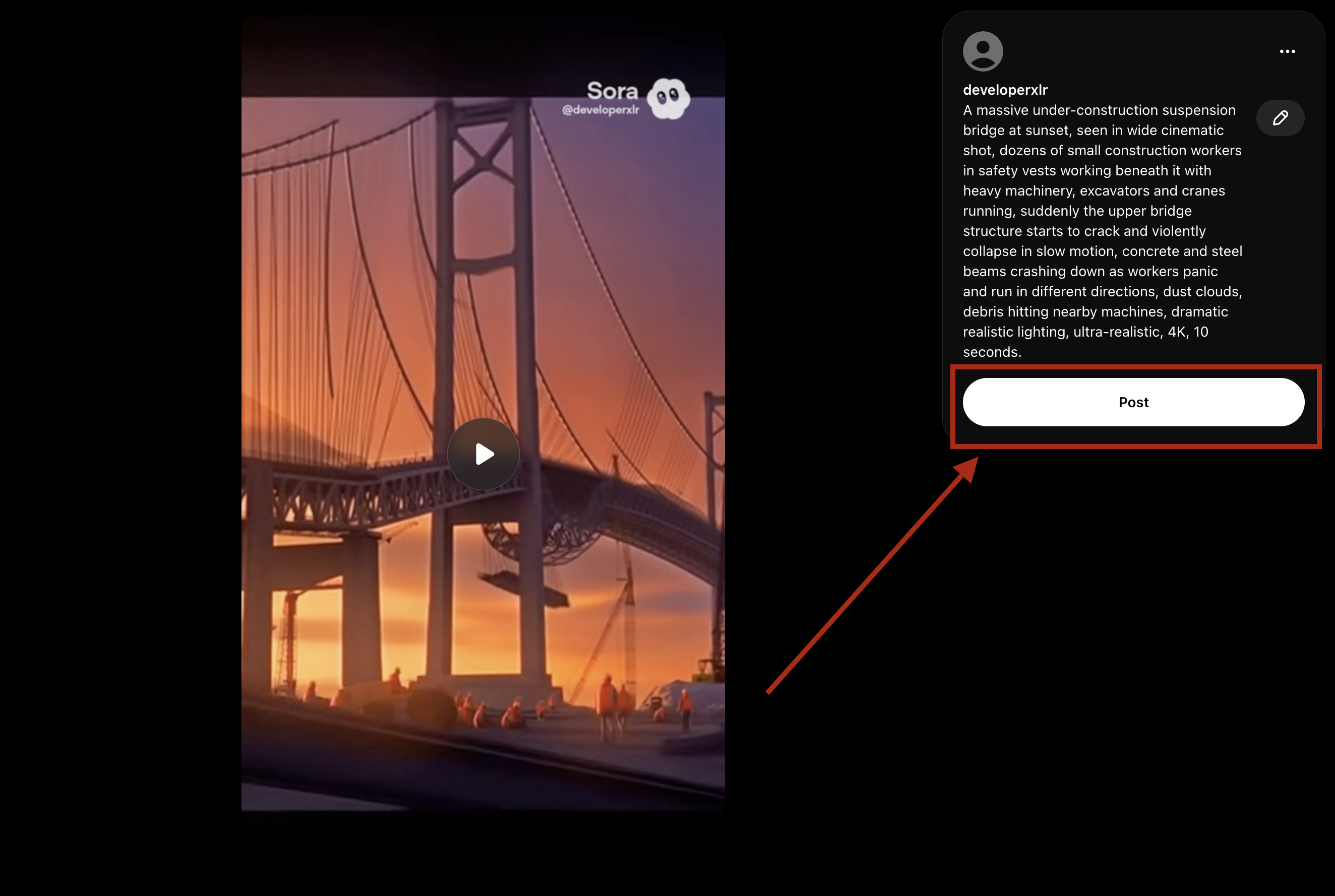 Step 1: Post your video on Sora - showing the Post button